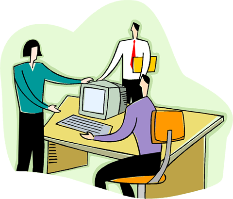 Three People Looking At A Computer Royalty Free Vector - Vector People And Computer Png (480x410), Png Download