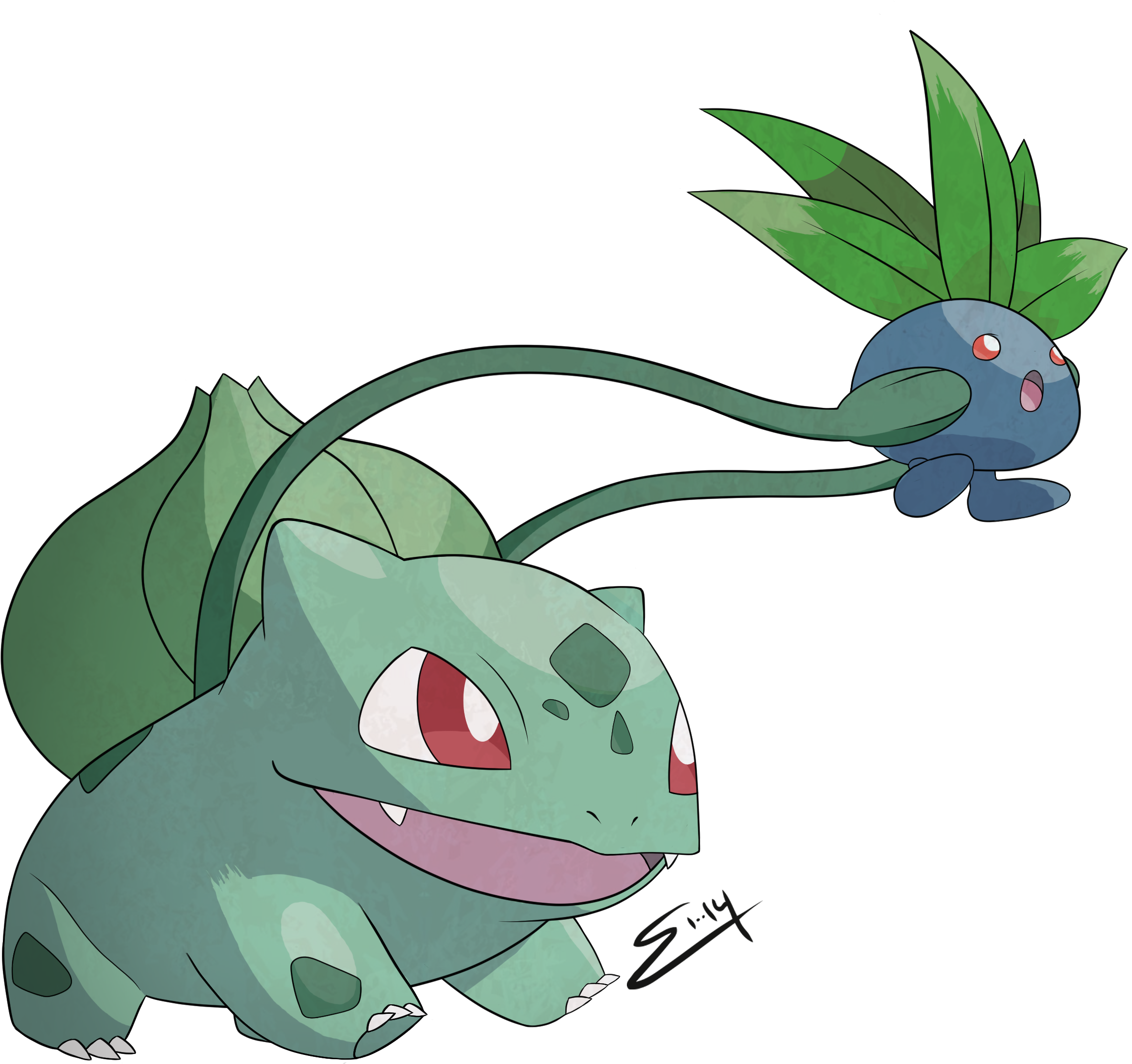 Terrarium Drawing Bulbasaur Picture Freeuse Download - Bulbasaur And Oddish (800x566), Png Download