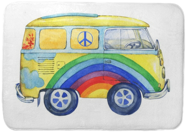 Old-fashioned Yellow Hippie Сamper Bus, Painted In - Watercolor Painting (400x400), Png Download