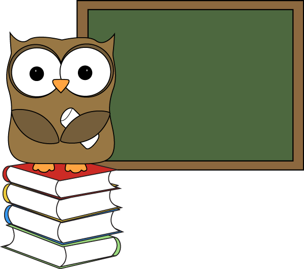 Owl With Books And Chalkboard Clip Art - Owl Teaching Clip Art (597x528), Png Download