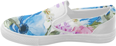 Watercolor Floral Pattern Women's Slip-on Canvas Shoes - Vintage Chic Pink Floral 84" Curtains (500x500), Png Download