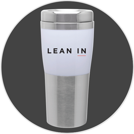 White And Silver Travel Mug With Lean In Logo - Mug (468x468), Png Download