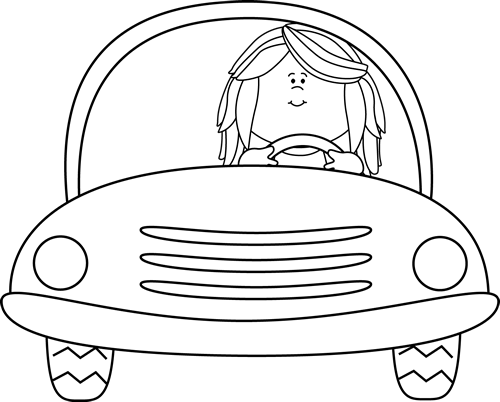 Black And White Girl Driving A Car Clip Art - Driving Clip Art Black And White (500x402), Png Download