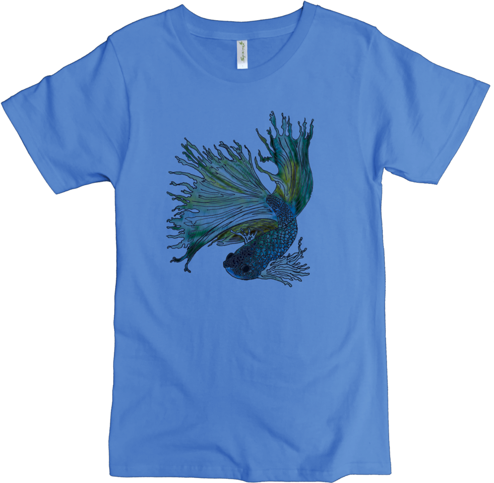 Betta Fish Printed On Men's Classic Crew (1000x987), Png Download