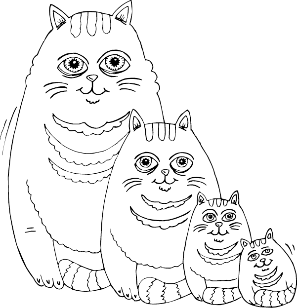 Fat Cat Family - Cat Family Coloring Pages (601x624), Png Download