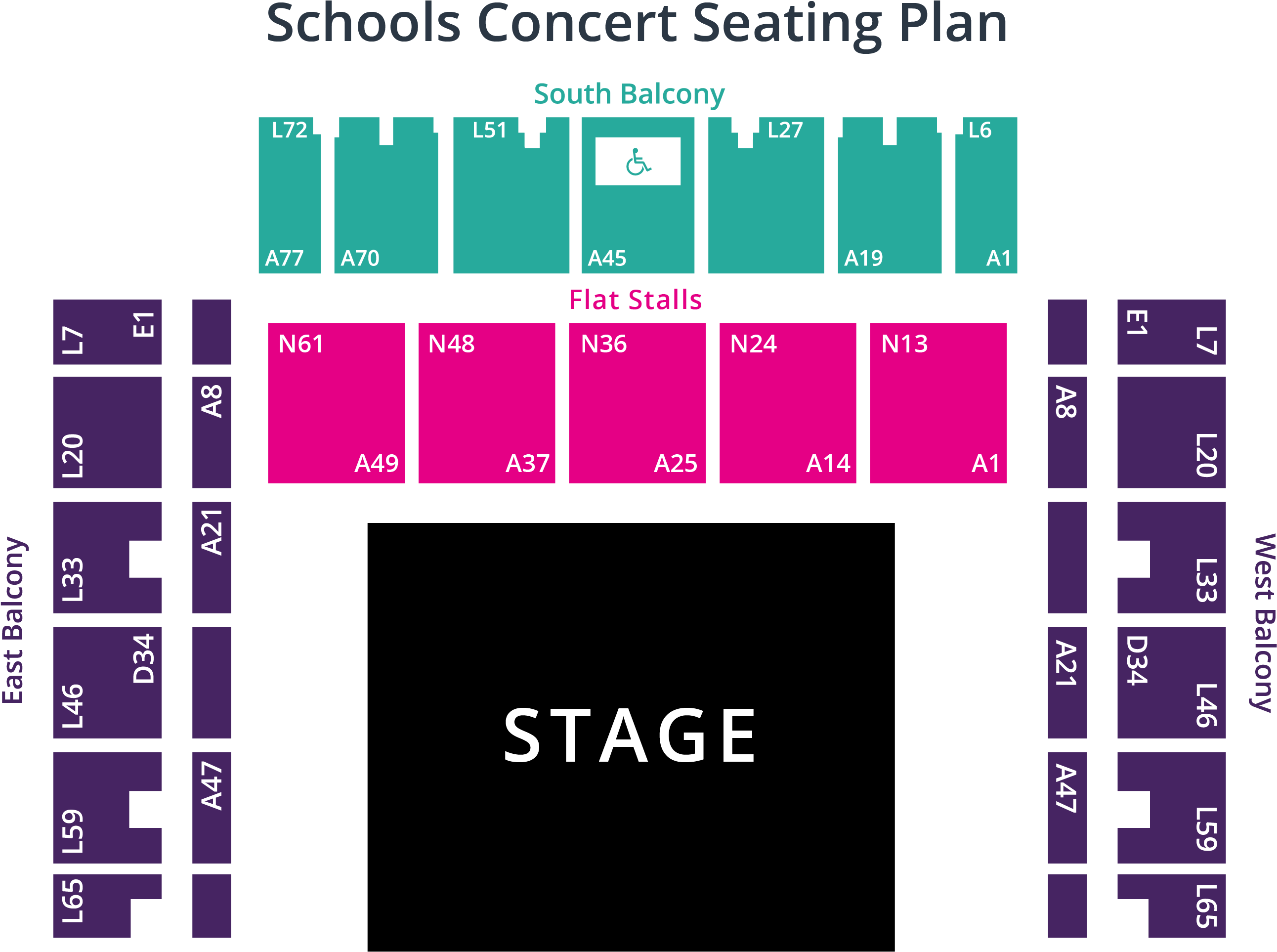 Schools Concert Seating Plan Click To Enlarge - W Raised Stalls A Brighton Centre (2805x2126), Png Download
