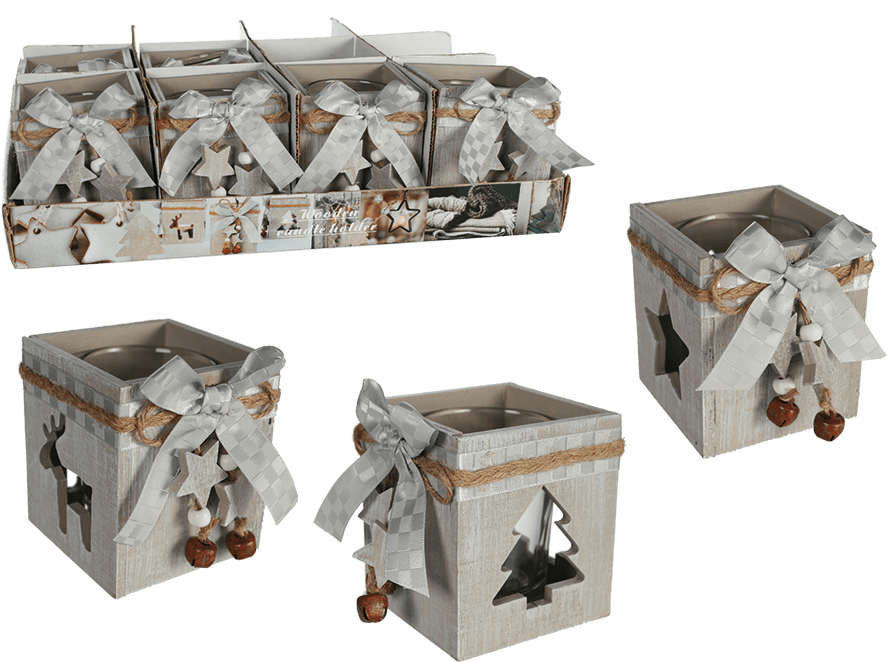 Cajita Navideña De Madera Natural Con Cinta & Colgante - Cajitas Navideñas De Madera (945x709), Png Download