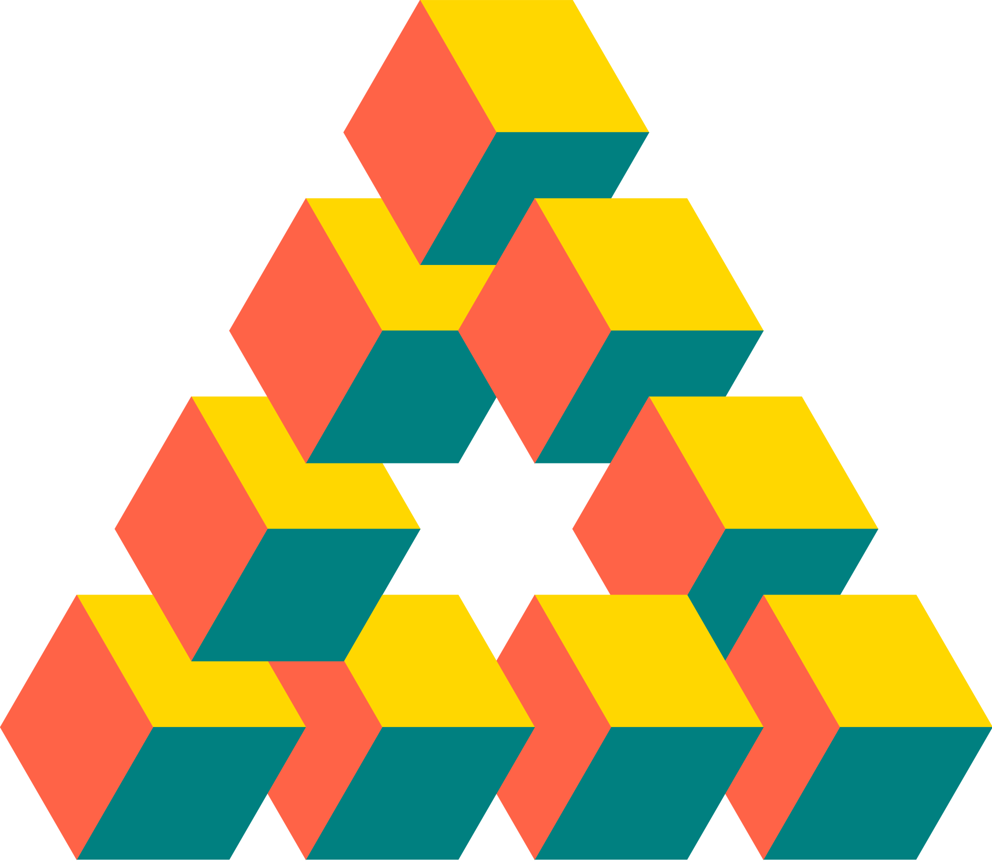 Optical Illusion - Impossible Triangle Cubes (2000x1735), Png Download