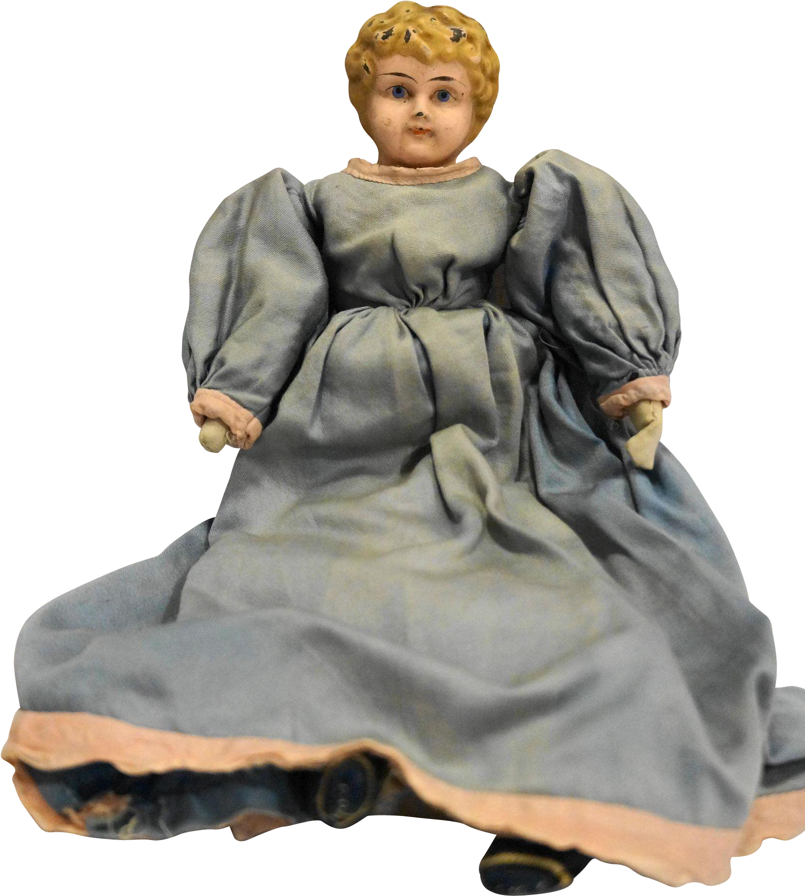 Minerva Tin Head Doll Cloth Body Germany Blue Dress - Doll (1825x1825), Png Download