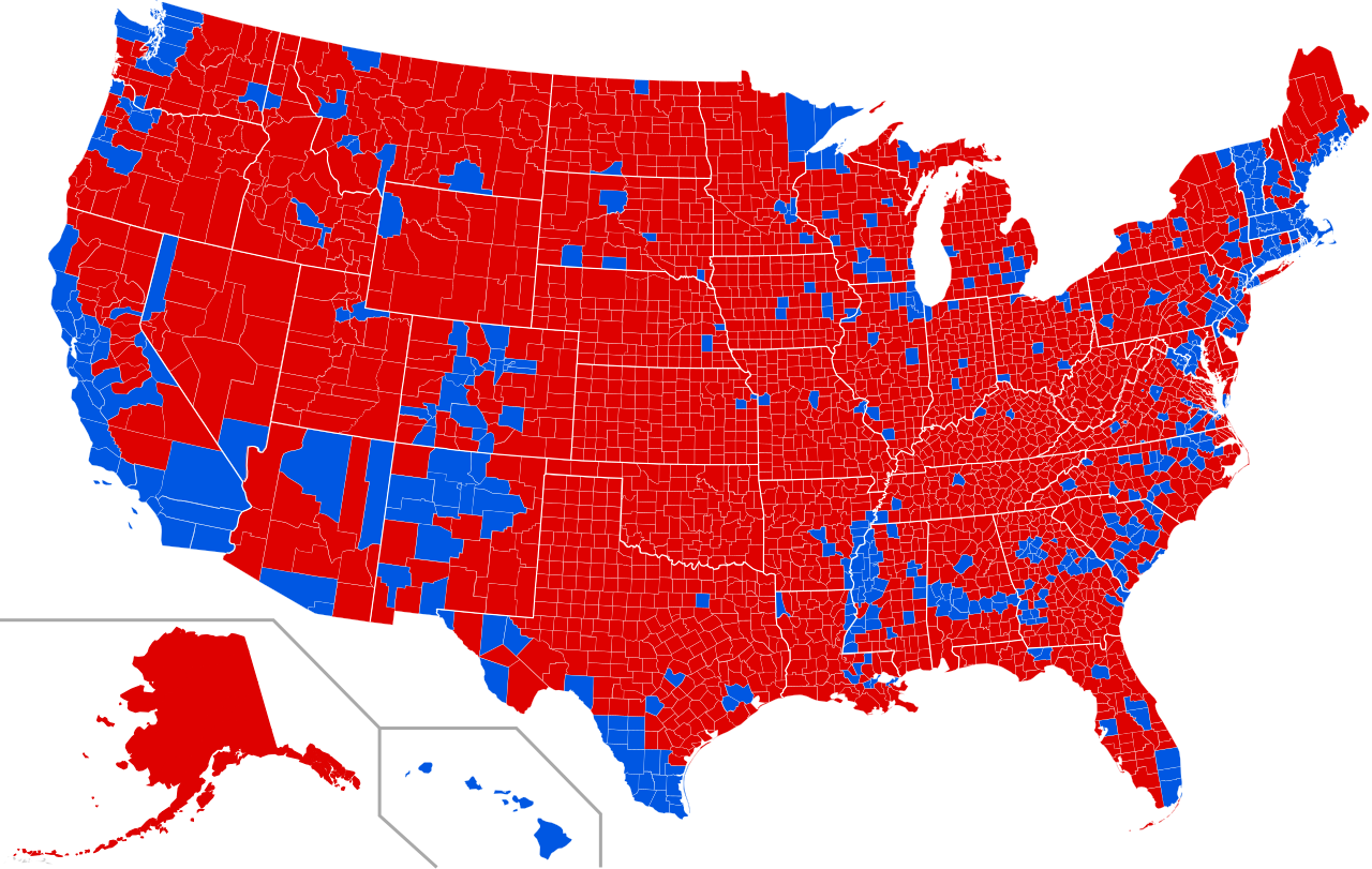If You Stare At This Map For One Minute, Chances Are - 2016 Electoral Map By County (1280x811), Png Download