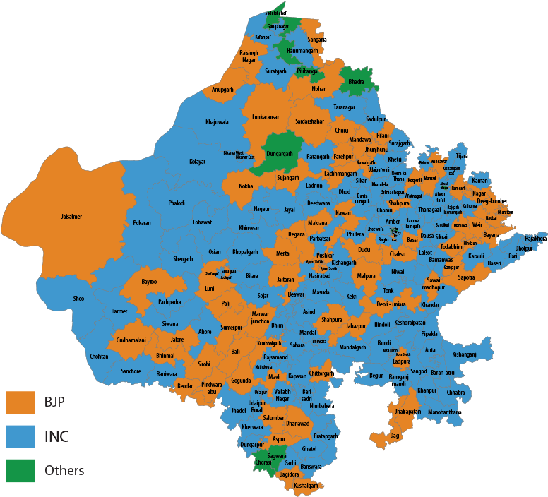 200/200 - Rajasthan Assembly Election 2018 Map (800x711), Png Download